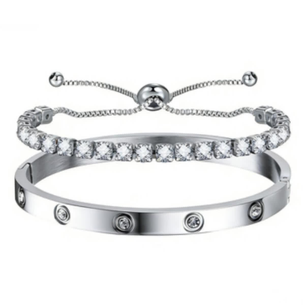 Elegant Sparkling Bangle Bracelet 2-Piece Set
