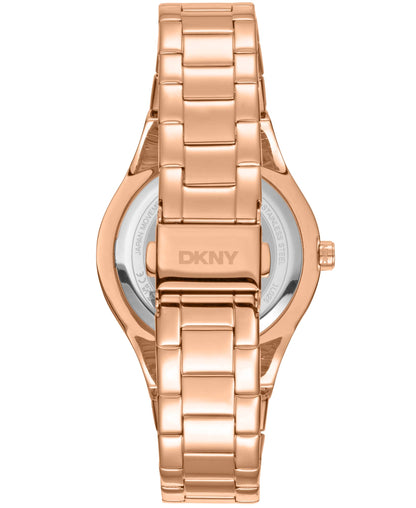 Dkny Women Watch, Rose Gold Color Case, Silver Dial, Rose Gold Color Metal Bracelet, 3 Hands, 5 Atm