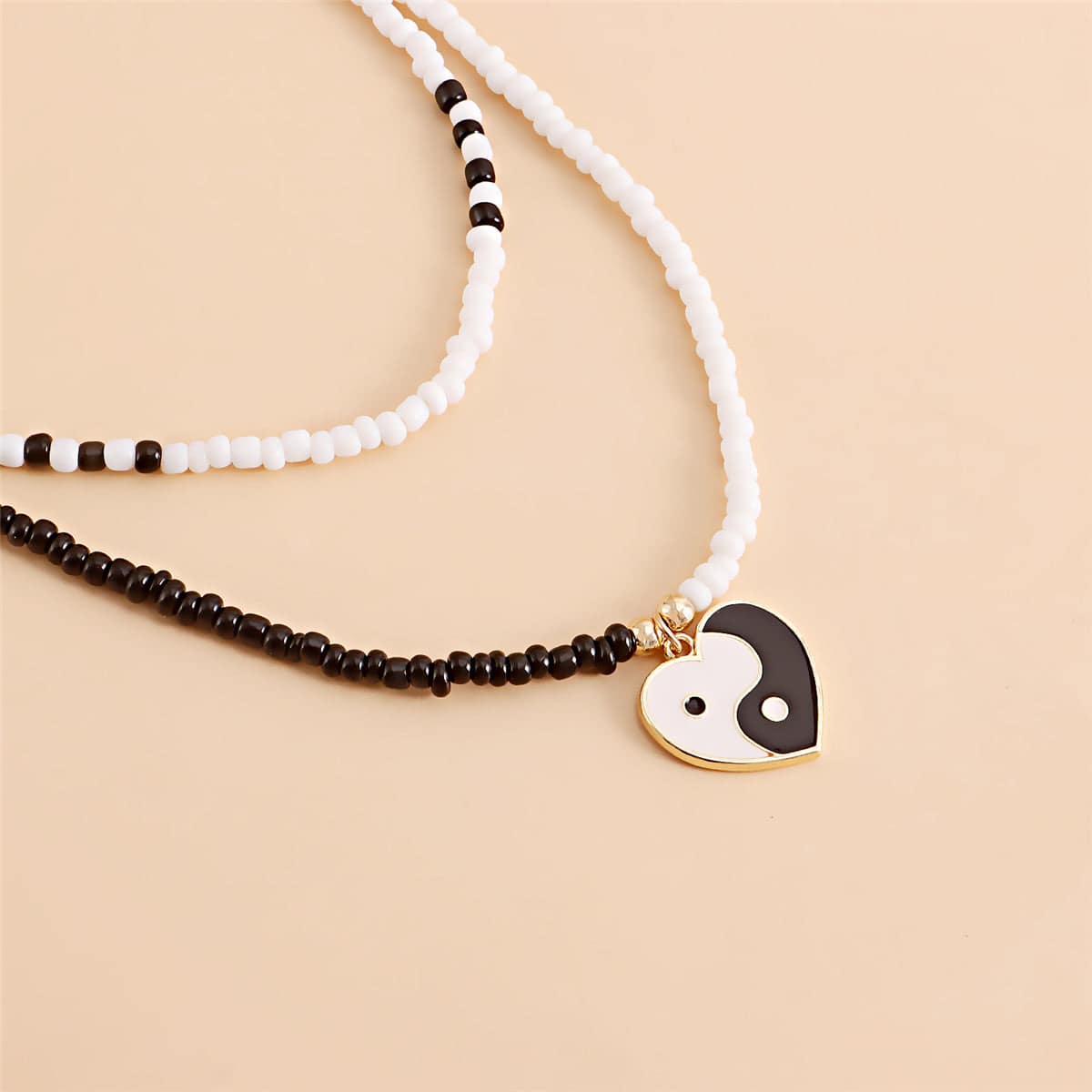 Black & White Howlite Yin Yang Pendant Layered Necklace