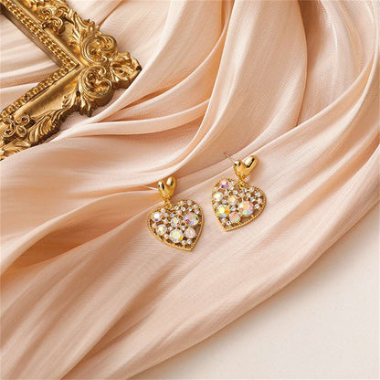 Cubic Zirconia & Goldtone Heart Drop Earrings