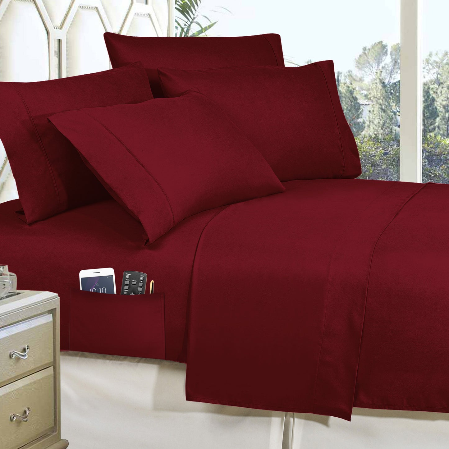 Elegant Comfort 8-Piece Lodge Plaid and Patch Reversible Comforter Set - Includes 4-Piece Sheet Set with Double Sided Storage Pockets