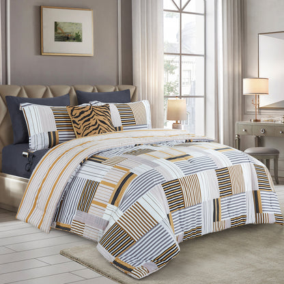 Elegant Comfort 8-Piece Lodge Plaid and Patch Reversible Comforter Set - Includes 4-Piece Sheet Set with Double Sided Storage Pockets