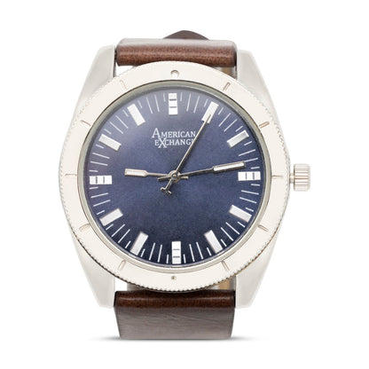 American Exchange Men's Silver And Blue Watch With Bracelets 5218