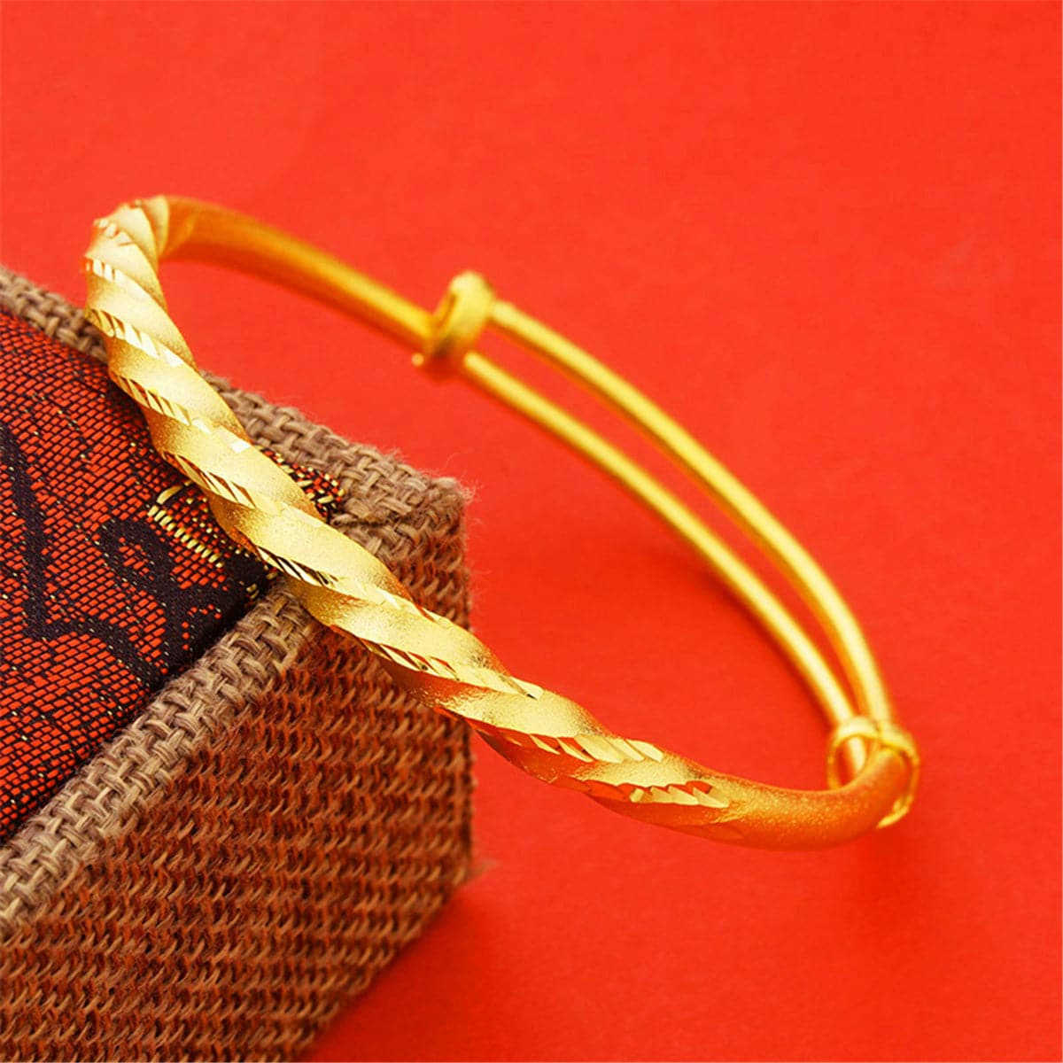 24k Goldtone Twine Twist Adjustable Bangle
