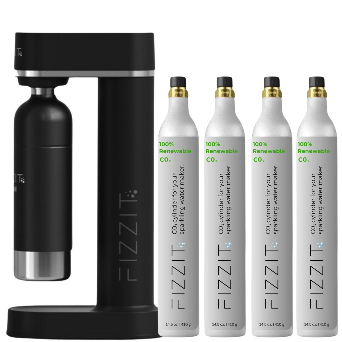 Black Fizzit Spärklï Stainless Steel Sparkling Water Maker with 4 CO2 Cylinders & 1L Reusable Bottle – Soda Streaming Machine Carbonated Water Maker for Home – No Electricity Needed, Dishwasher Safe