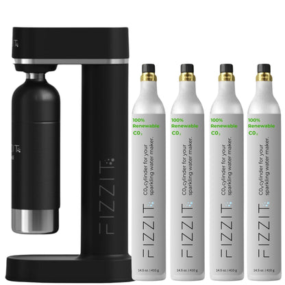 Black Fizzit Spärklï Stainless Steel Sparkling Water Maker with 4 CO2 Cylinders & 1L Reusable Bottle – Soda Streaming Machine Carbonated Water Maker for Home – No Electricity Needed, Dishwasher Safe