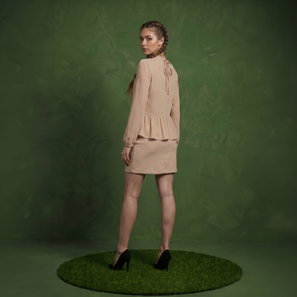 Anna-Kaci Women's Long Sleeve Button Front Peplum Blouse with V-Neckline and Gathered Waist Detail