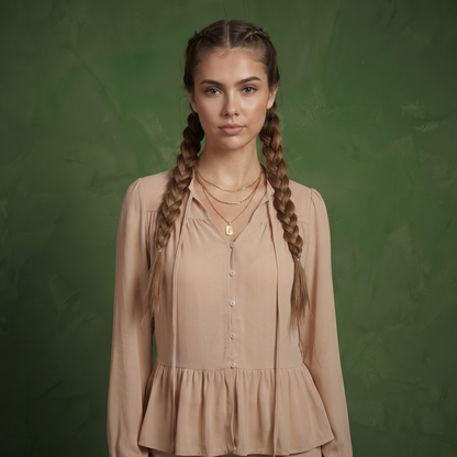 Anna-Kaci Women's Long Sleeve Button Front Peplum Blouse with V-Neckline and Gathered Waist Detail