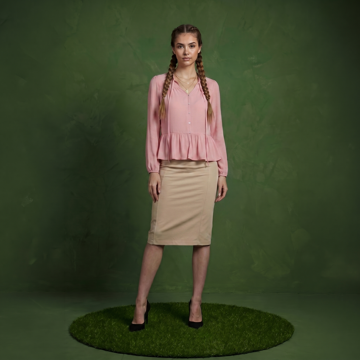 Anna-Kaci Women's Long Sleeve Button Front Peplum Blouse with V-Neckline and Gathered Waist Detail