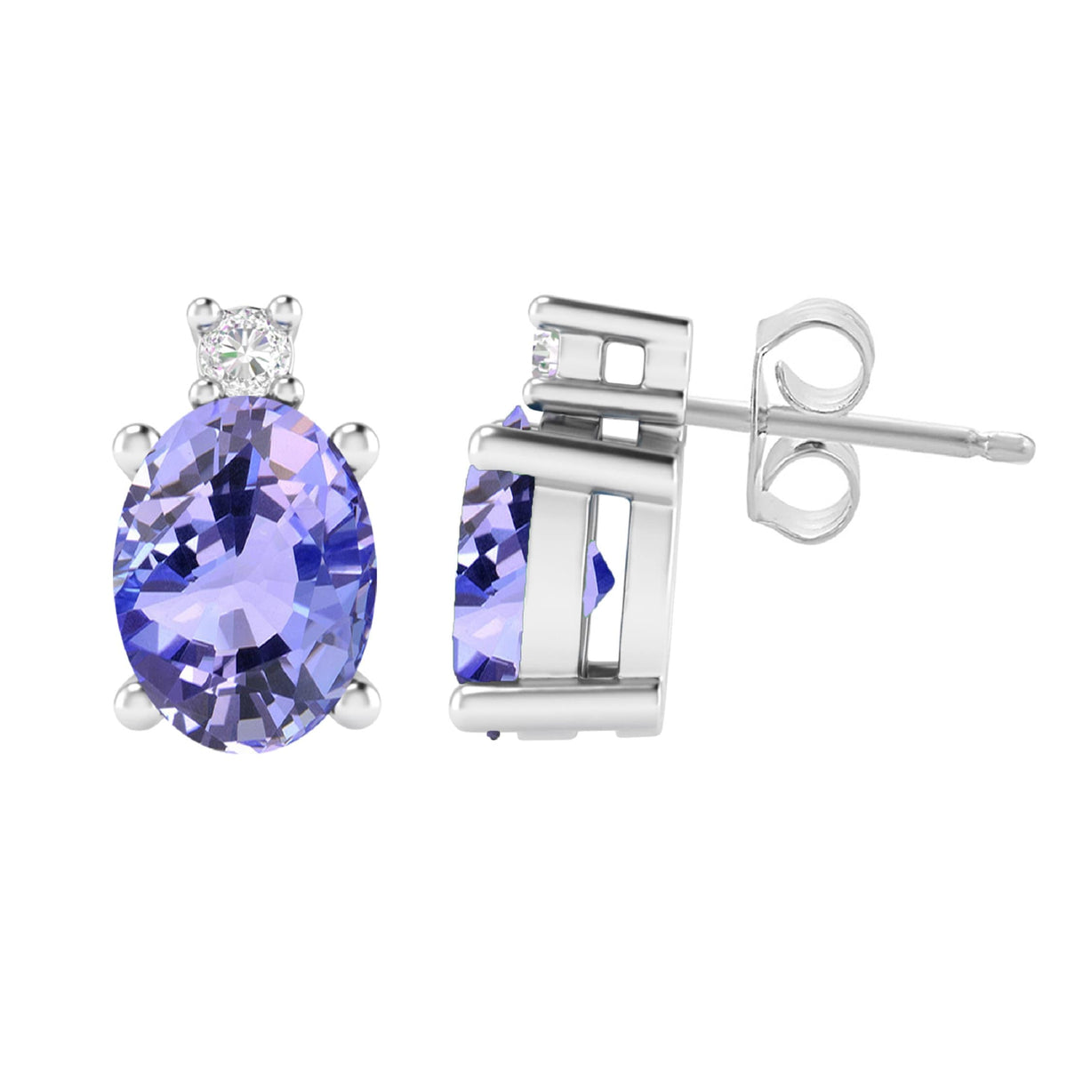 Sterling Silver with Tanzanite and Moissanite Stud Earrings
