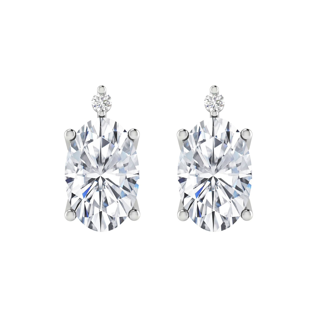 2.15CT Moissanite and Natural White Diamond Sterling Silver Oval Stud Earrings