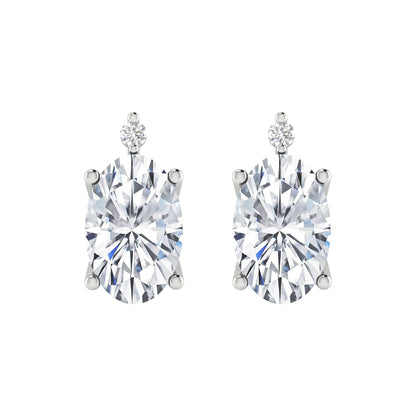 2.15CT Moissanite and Natural White Diamond Sterling Silver Oval Stud Earrings