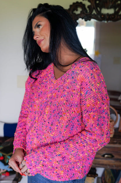 Threaded Pear Liana Spots Knitted V Neck Casual Sweater