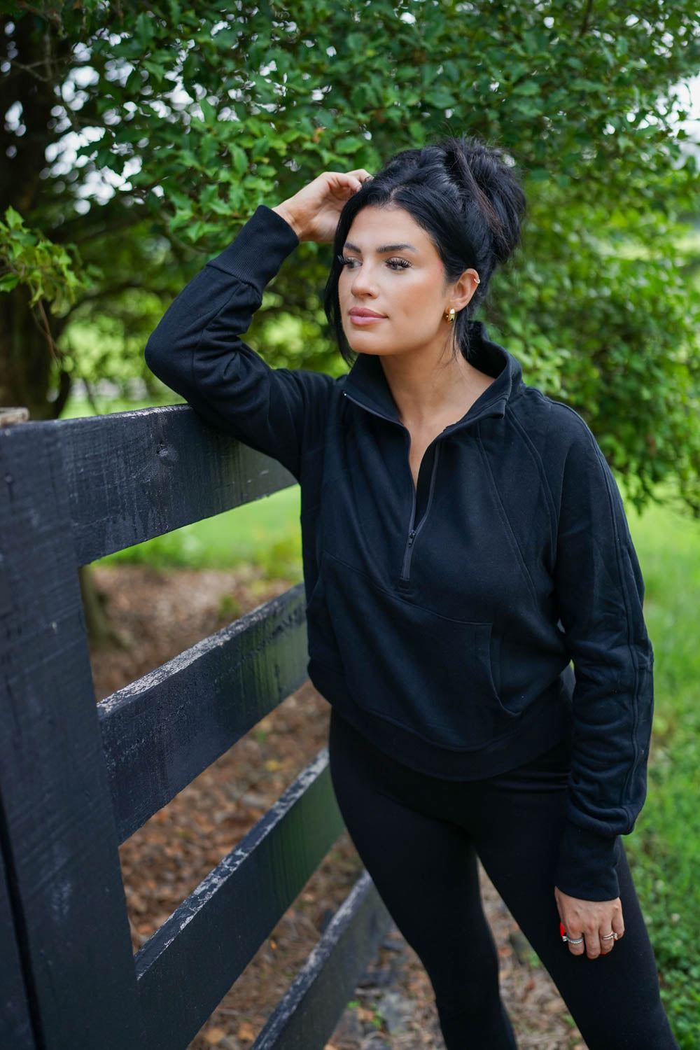 Threaded Pear Vivienne Zip Up Stand Collar Ribbed Thumbhole Sleeve Sweatshirt