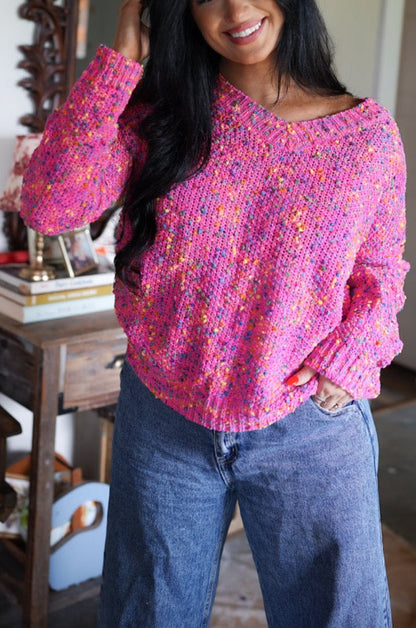 Threaded Pear Liana Spots Knitted V Neck Casual Sweater