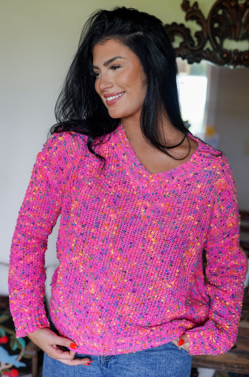 Threaded Pear Liana Spots Knitted V Neck Casual Sweater