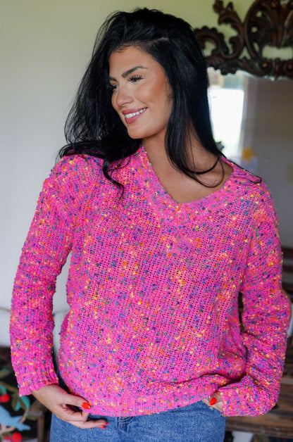 Threaded Pear Liana Spots Knitted V Neck Casual Sweater