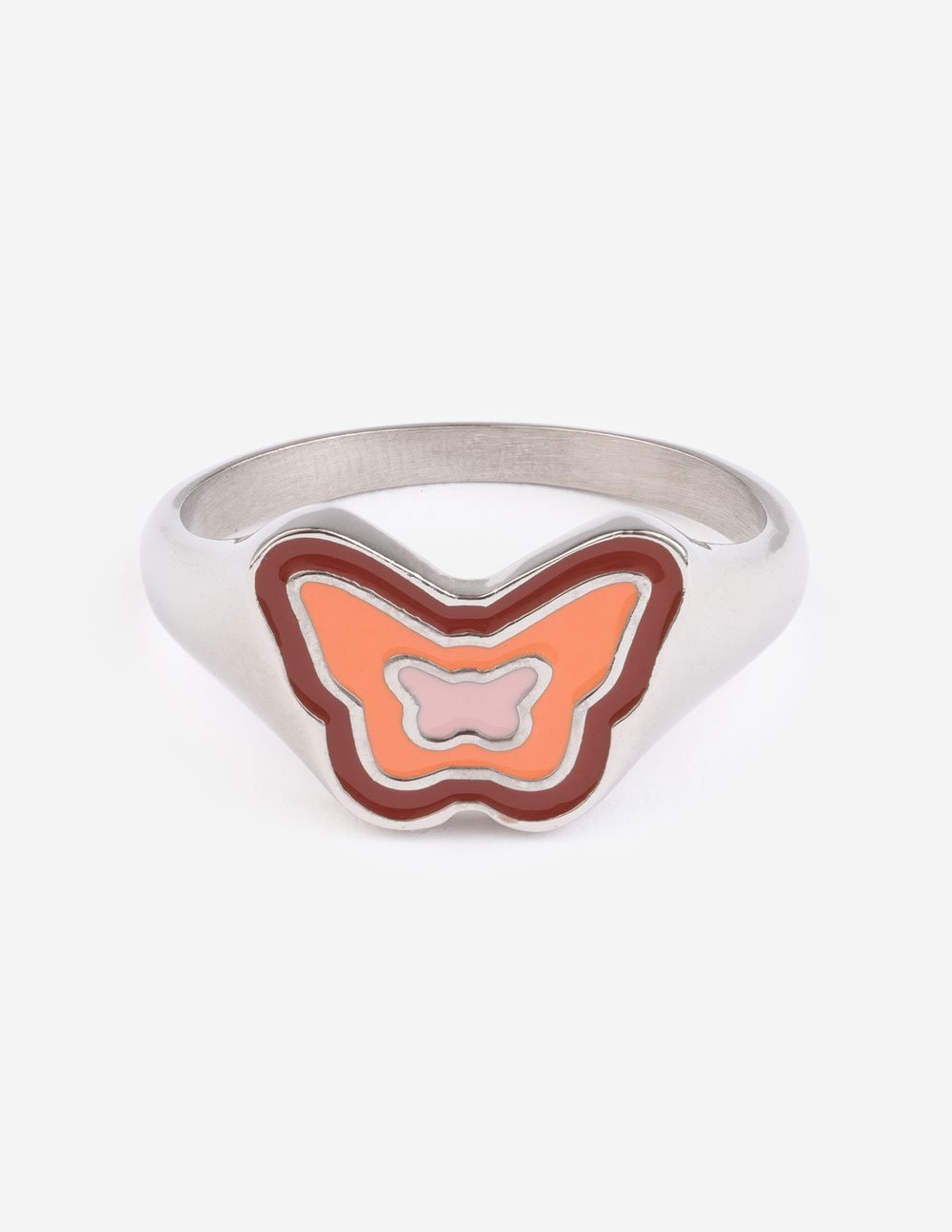 Elevated Faith Pink Enamel Silver Butterfly Ring