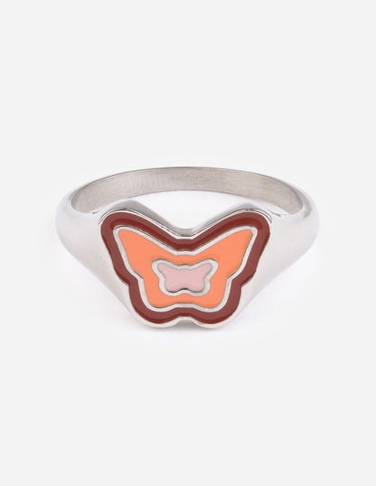 Elevated Faith Pink Enamel Silver Butterfly Ring