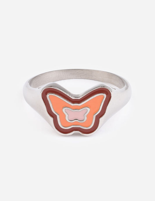 Elevated Faith Pink Enamel Silver Butterfly Ring