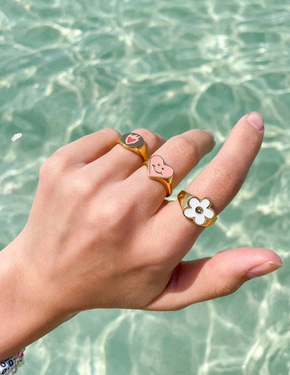 Elevated Faith Pink Enamel Smiley Heart Ring