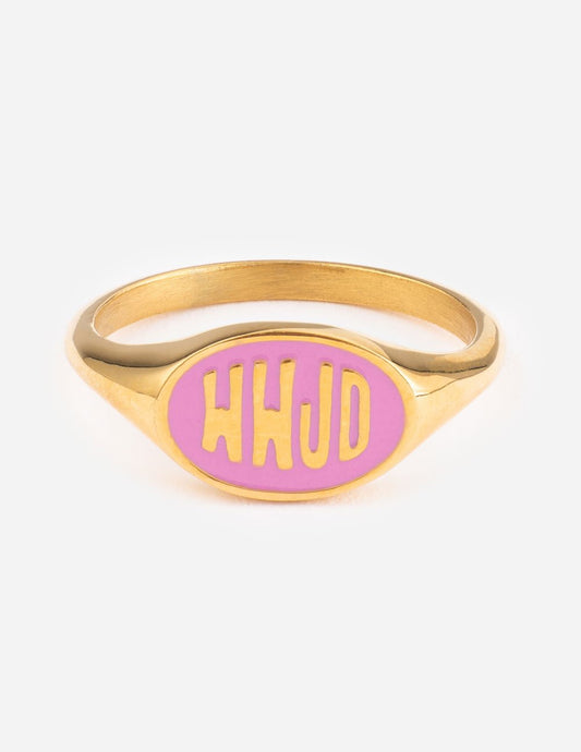 Elevated Faith Pink Enamel WWJD Ring