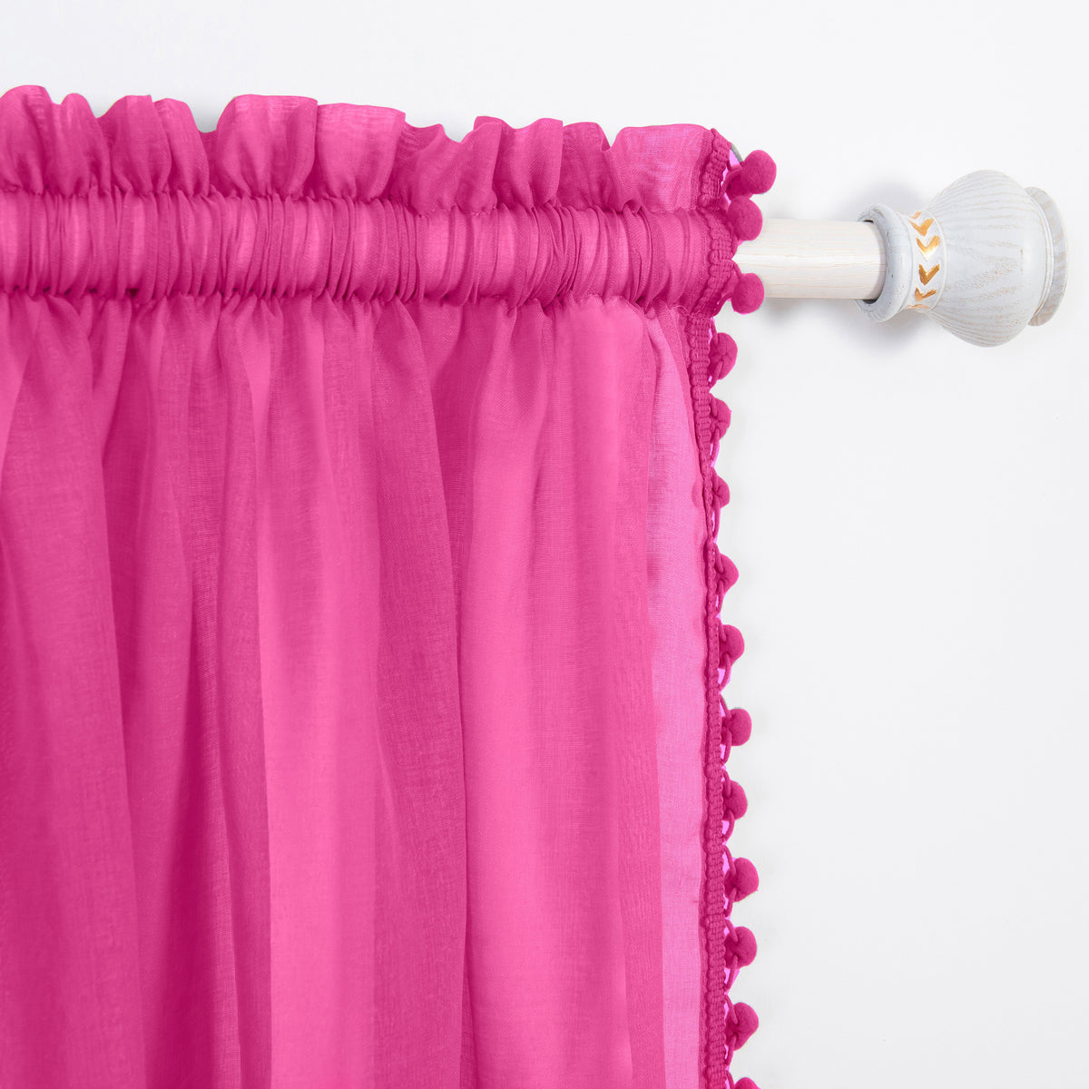 Elegant Comfort Set of 2 Pom Pom Tasseled Sheer Curtain - Rod Pocket