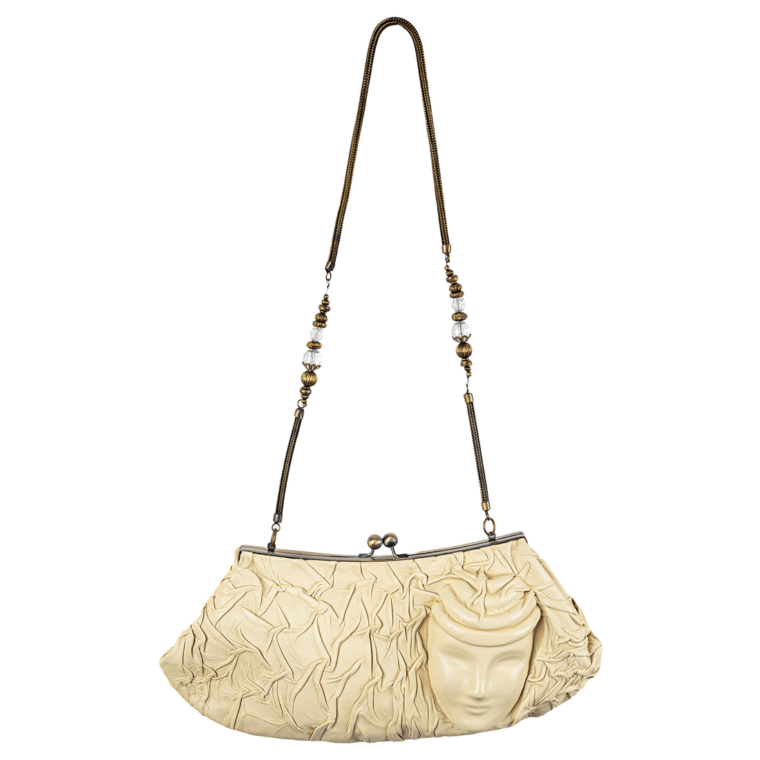 La Chic Women's Handcrafted Leather Face Embellished Clutch