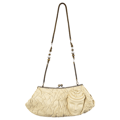 La Chic Women's Handcrafted Leather Face Embellished Clutch