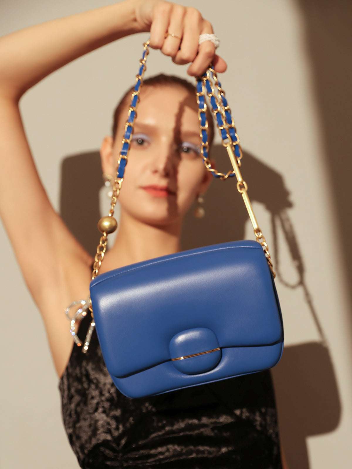 Structured Buckle Leather Shoulder Bag