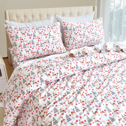 Elegant Comfort 4-Piece Holiday Cotton Flannel Sheet Set - 100% Turkish Cotton