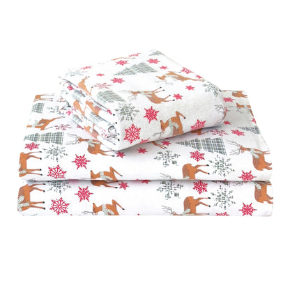 Elegant Comfort 4-Piece Holiday Cotton Flannel Sheet Set - 100% Turkish Cotton