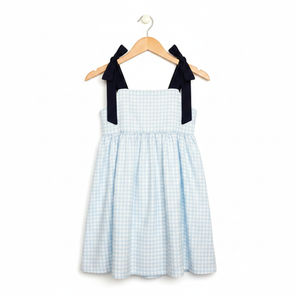 Classic Navy Gingham Dress with Bows