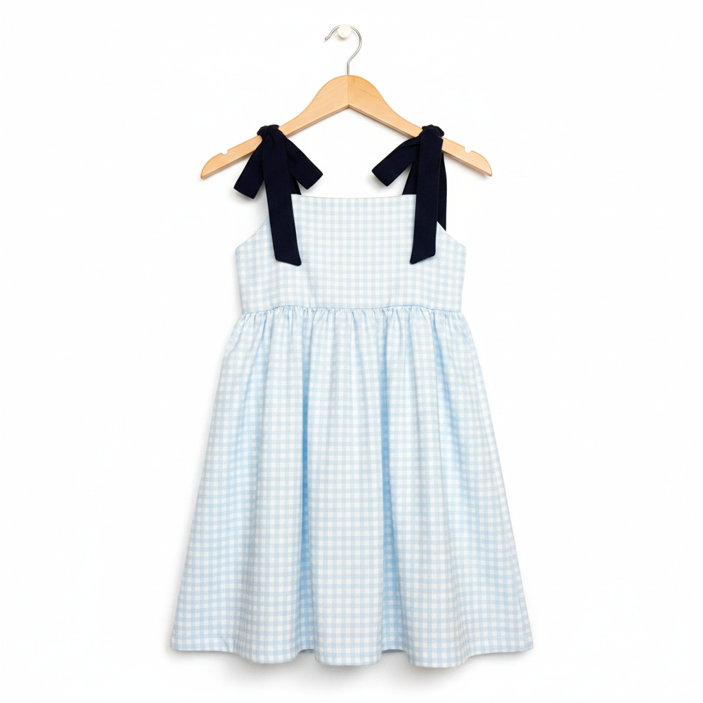 Classic Navy Gingham Dress with Bows
