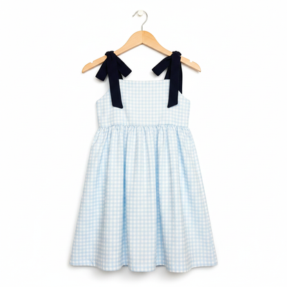 Classic Navy Gingham Dress with Bows