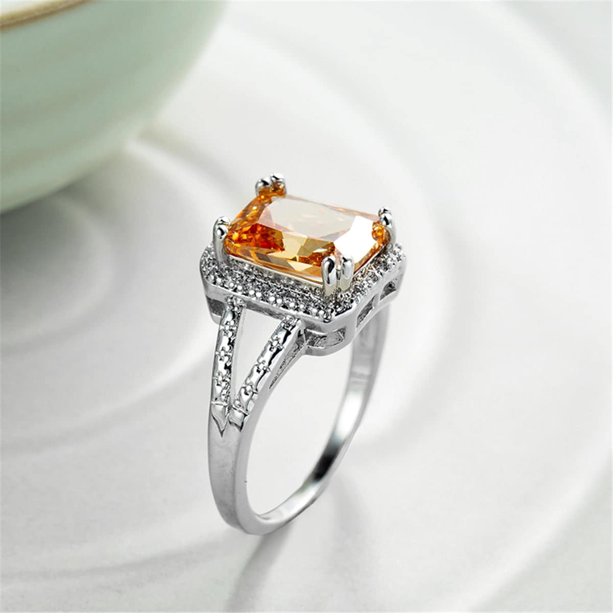 Champagne Crystal & Silvertone Radiant-Cut Ring