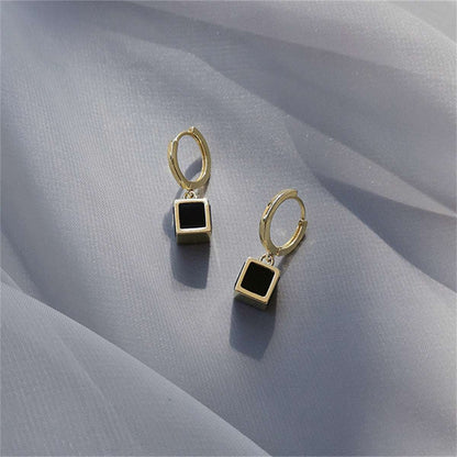 Black Acrylic & Goldtone Cube Huggie Earrings