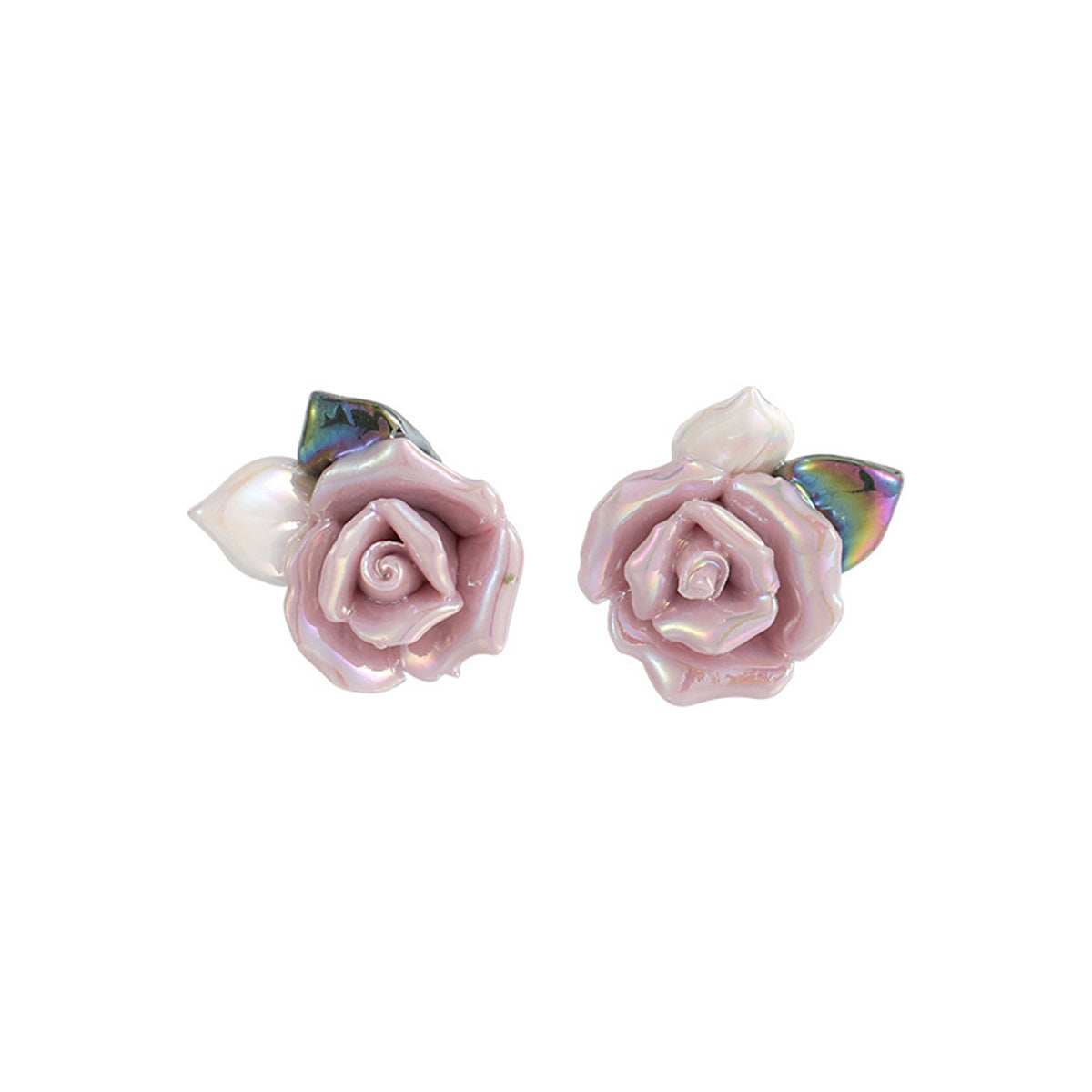 Purple Resin & Enamel Goldtone Rose Stud Earrings