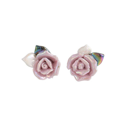 Purple Resin & Enamel Goldtone Rose Stud Earrings