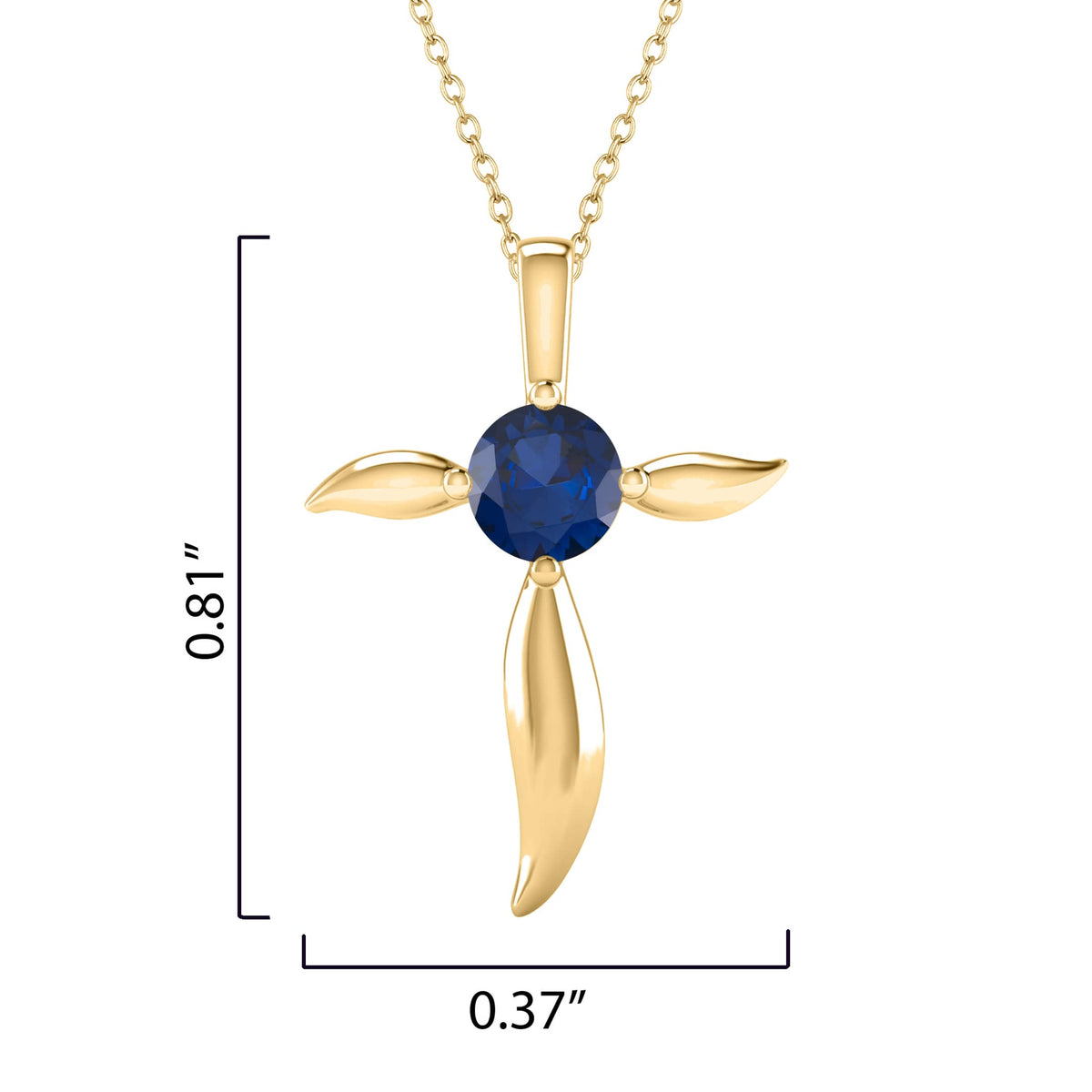 18K Gold Plated Sterling Silver 1.0CT Blue Sapphire Solitaire Cross Pendant with 18" Chain