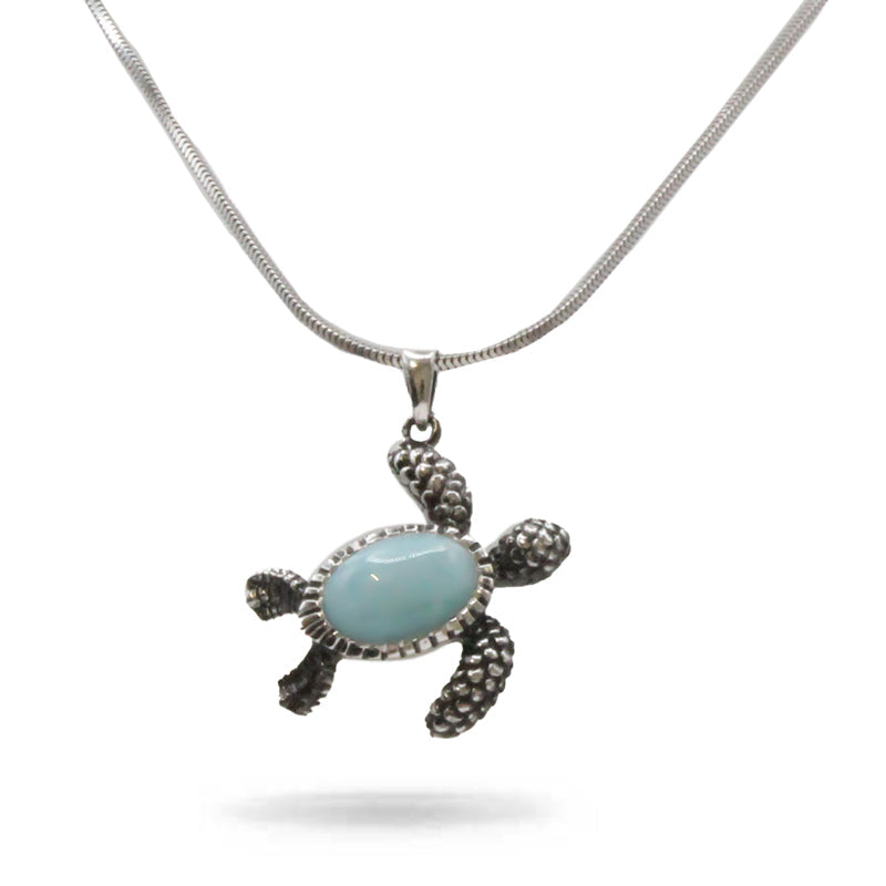 Larimar Stone Sterling Silver Turtle Necklace By Marahlago