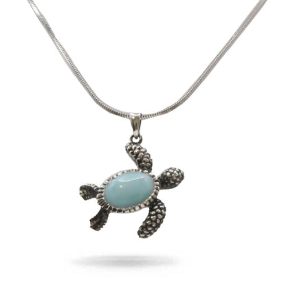 Larimar Stone Sterling Silver Turtle Necklace By Marahlago