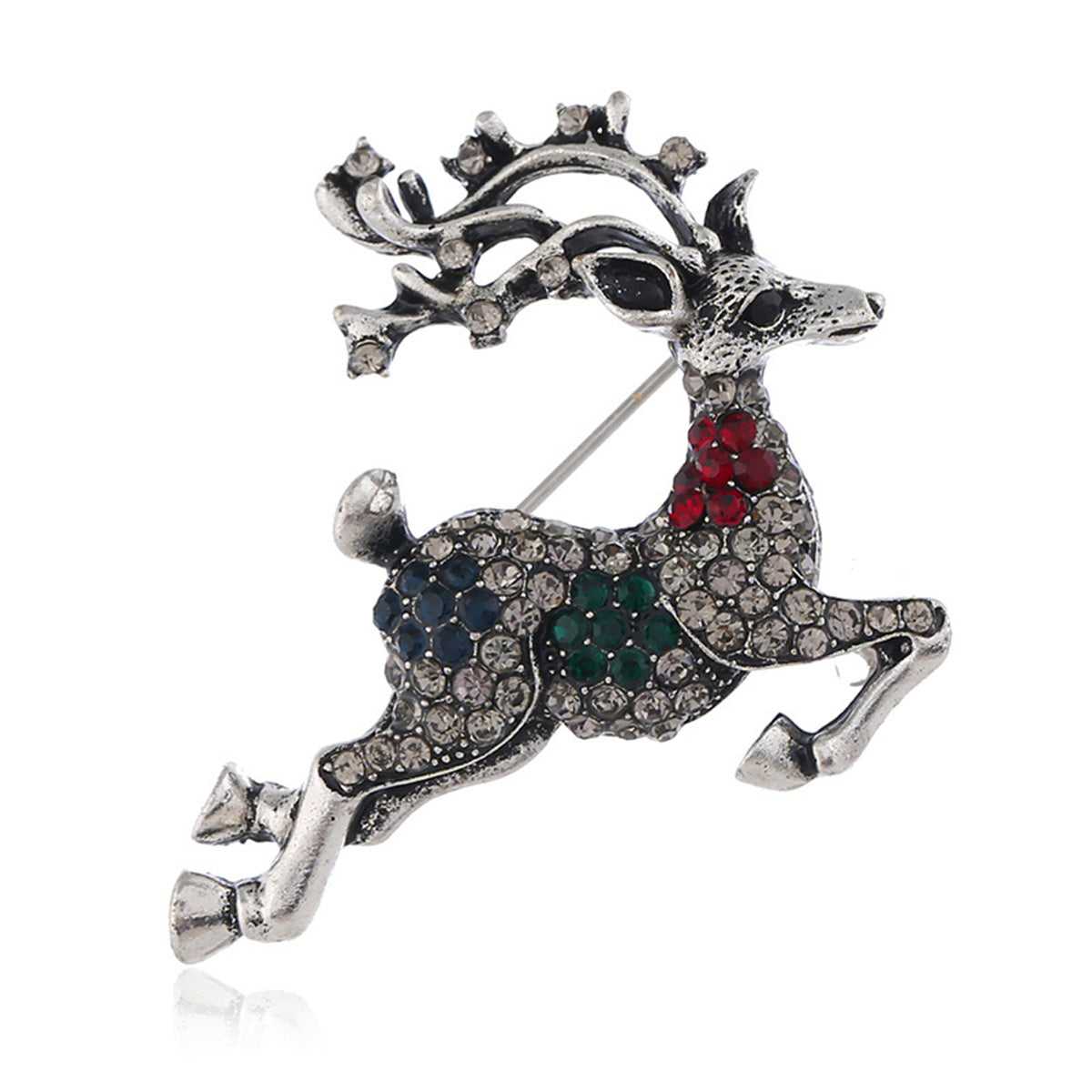 Cubic Zirconia & Silvertone Reindeer Brooch