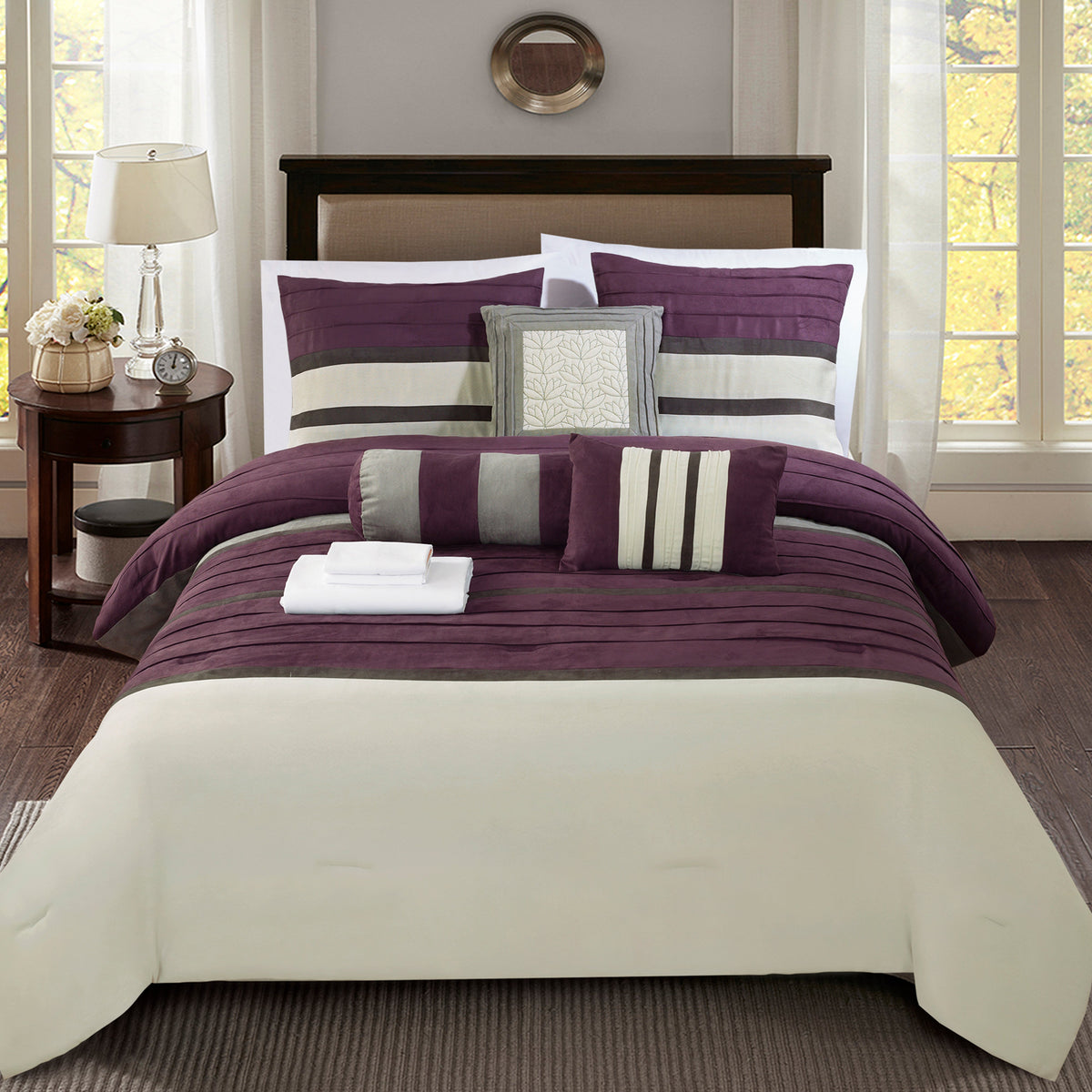 Elegant Comfort 12-Piece Cirena Micro suede Comforter Set, Includes 6-Piece Sheet Set with Double Sided Storage Pockets