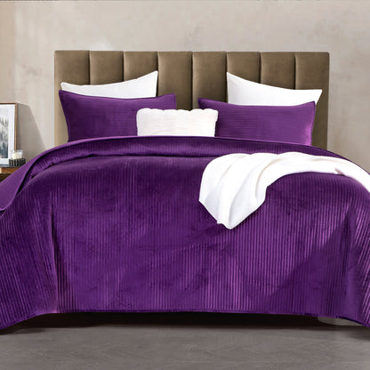 Elegant Comfort 3-Piece Velvet Corduroy Stripe Quilted Bedspread Coverlet Set