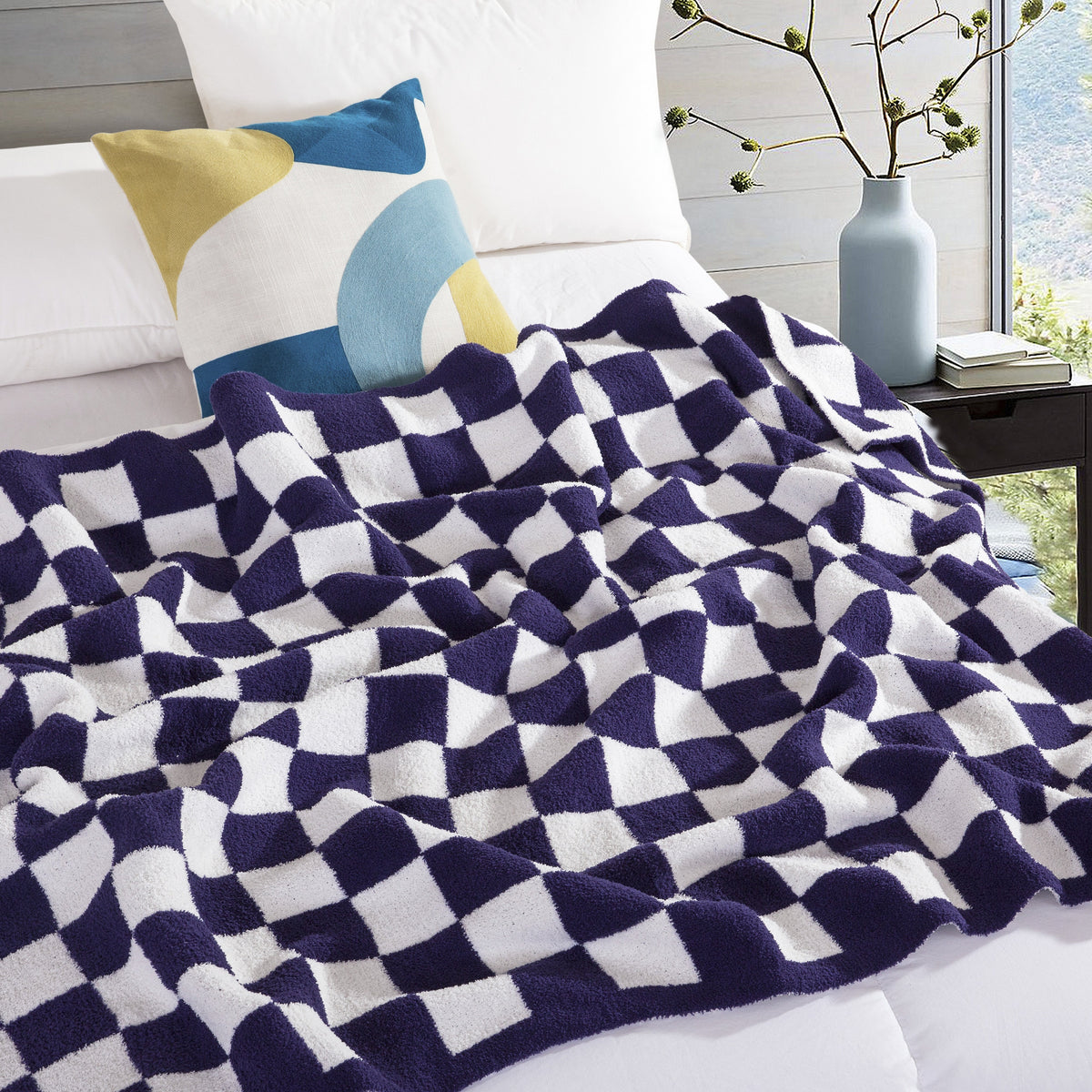Elegant Comfort 50" x 70"  Ultra Soft Checkered Knitted Throw Blanket