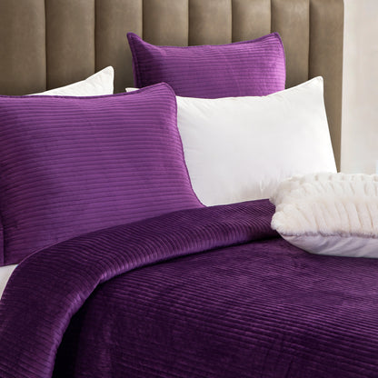 Elegant Comfort 3-Piece Velvet Corduroy Stripe Quilted Bedspread Coverlet Set
