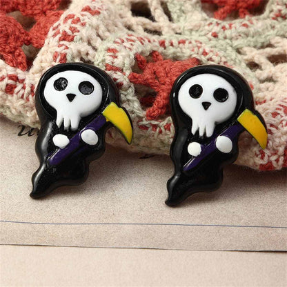 Black & Silvertone Death Stud Earrings