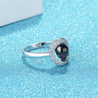 Cubic Zirconia & Silvertone Skull Hola Ring