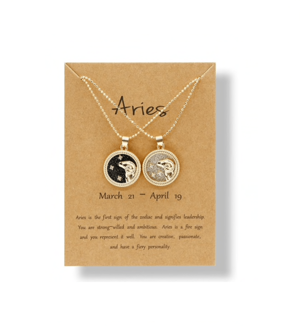 Crystal & 18K Goldtone Plated Zodiac Circular Set of 2 Pendant Necklaces - Aries